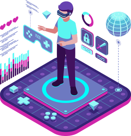 Un homme utilise la technologie VR lors de réunions  Illustration