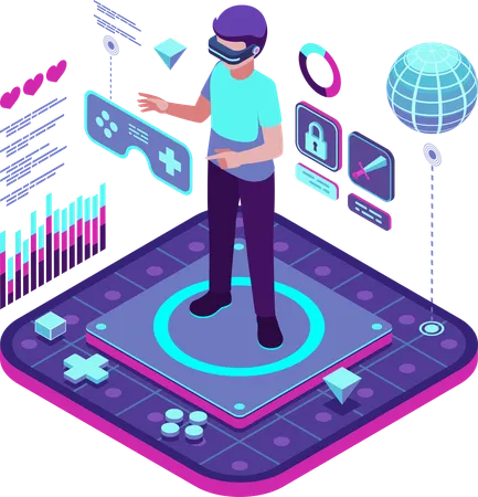Un homme utilise la technologie VR lors de réunions  Illustration