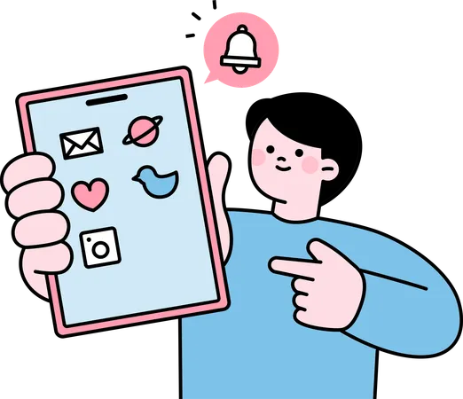 Homme utilisant une application de médias sociaux  Illustration