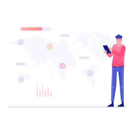 Homme utilisant l’application mobile Global Stock Trading  Illustration