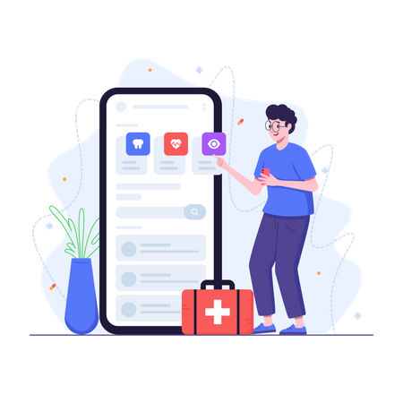 Homme utilisant le service médical en ligne  Illustration