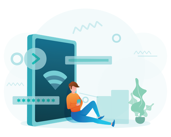 Homme utilisant le wifi  Illustration