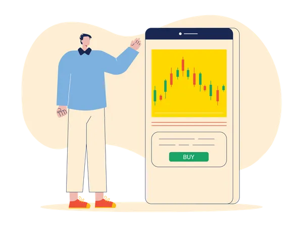 Homme utilisant une application de trading mobile  Illustration