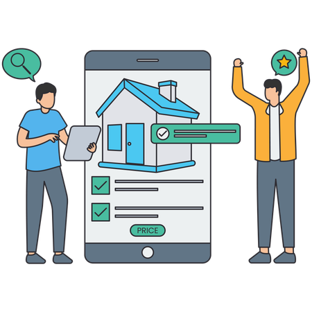 Homme utilisant une application immobilière  Illustration