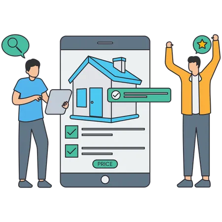 Homme utilisant une application immobilière  Illustration