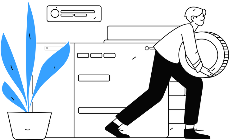 Homme utilisant un compte d'épargne bancaire  Illustration