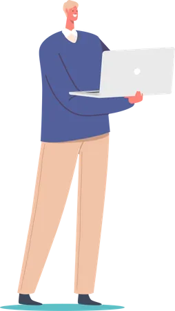 Homme utilisant un ordinateur portable en position debout  Illustration