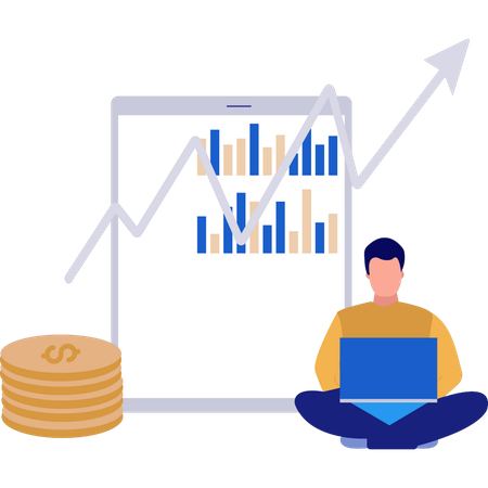 Homme utilisant un ordinateur portable pour la croissance financière  Illustration