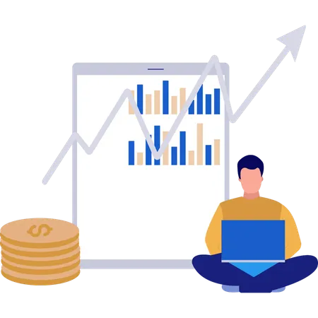 Homme utilisant un ordinateur portable pour la croissance financière  Illustration