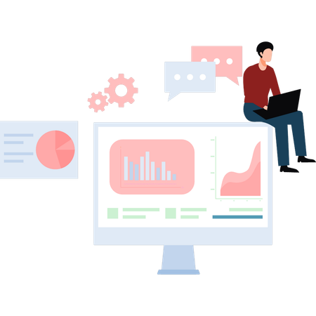 Homme utilisant un ordinateur portable pour les statistiques d'entreprise  Illustration