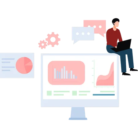 Homme utilisant un ordinateur portable pour les statistiques d'entreprise  Illustration