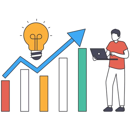 Homme utilisant un ordinateur portable travaillant sur l'analyse concurrentielle  Illustration