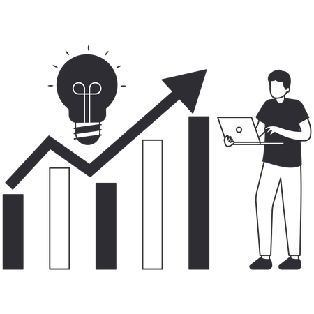 Homme utilisant un ordinateur portable travaillant sur l'analyse concurrentielle  Illustration