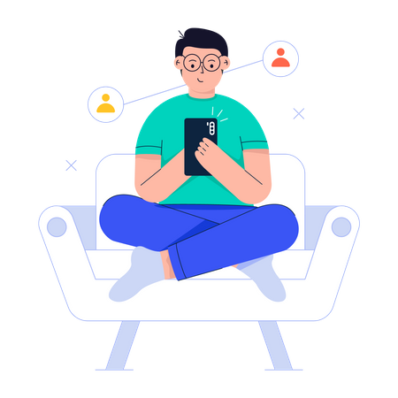 Homme utilisant le réseau social sur mobile  Illustration