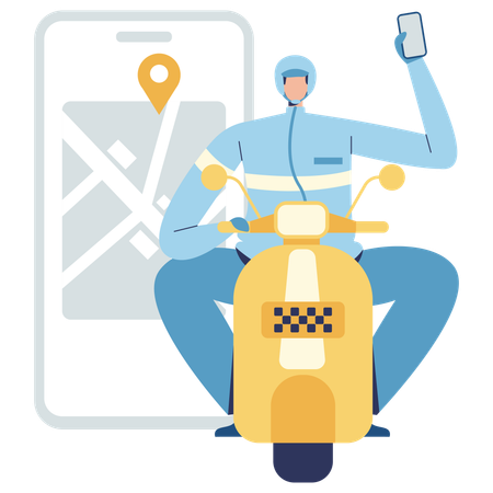 Un homme utilise une application de taxi moto  Illustration