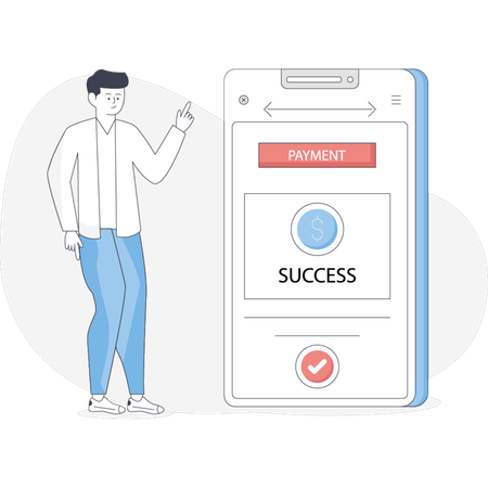 Un homme utilisant un téléphone portable pour effectuer un paiement pour un produit dans un magasin de détail  Illustration