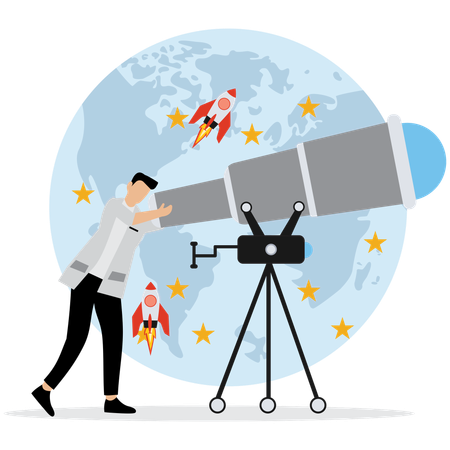 Un homme utilisant un télescope spatial  Illustration