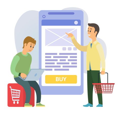 Homme utilisant une application d'achat  Illustration