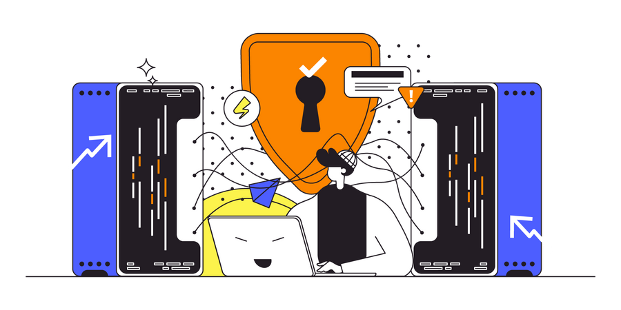 Homme utilisant une connexion sécurisée à un compte personnel  Illustration