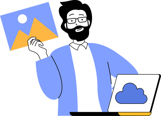 Homme utilisant une image de nuage  Illustration