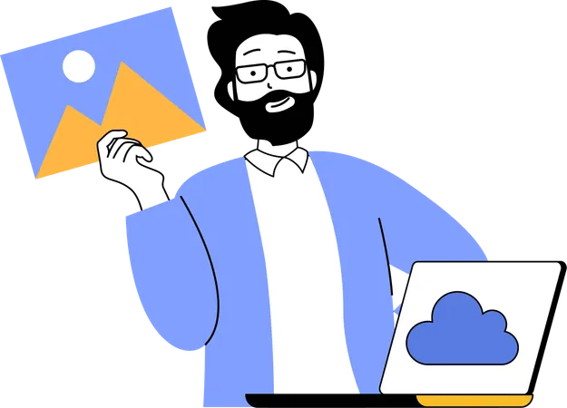 Homme utilisant une image de nuage  Illustration