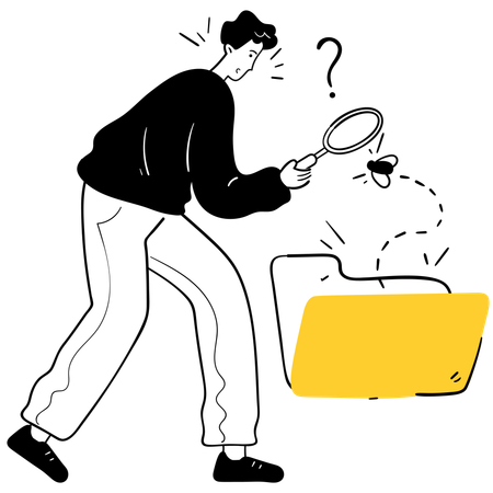 Homme utilisant une loupe alors qu'aucun résultat n'a été trouvé  Illustration