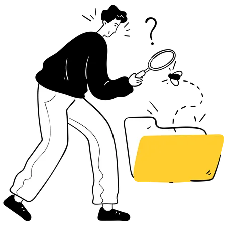 Homme utilisant une loupe alors qu'aucun résultat n'a été trouvé  Illustration