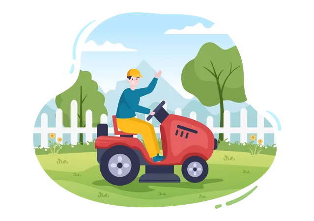 Homme utilisant une machine à couper l'herbe  Illustration