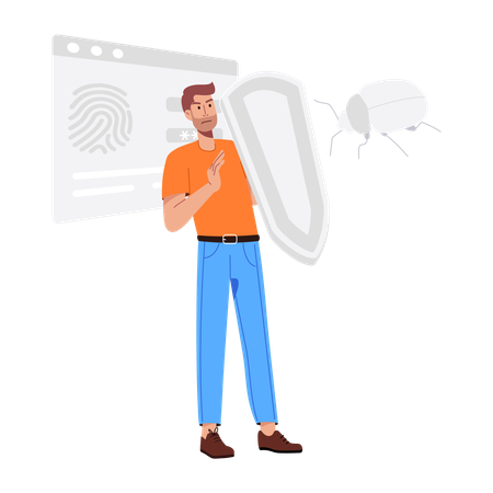 Homme utilisant une protection antivirus  Illustration