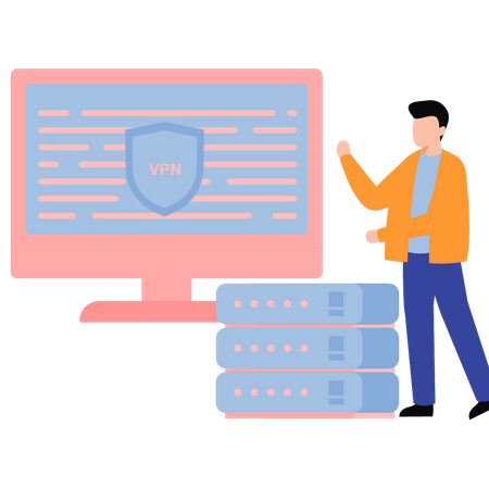 Homme utilisant VPN  Illustration