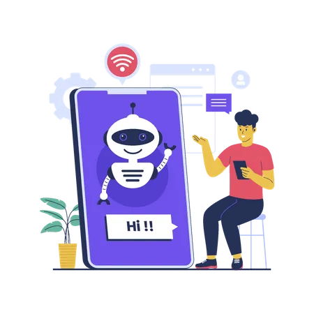 L'homme utilise la technologie chatbot  Illustration