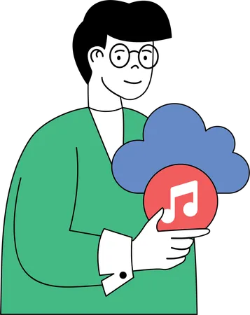 L'homme utilise la musique cloud  Illustration