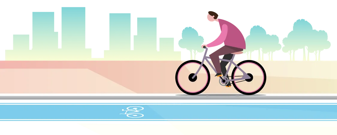 Homme va travailler à vélo  Illustration