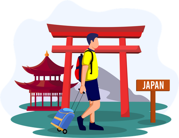 Un homme va voyager au Japon  Illustration