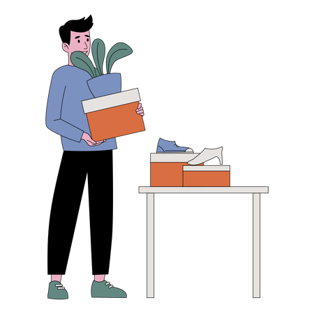 Homme vendant des chaussures au marché aux puces  Illustration