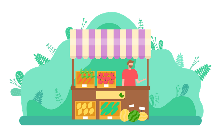 Homme vendant des fruits et légumes  Illustration