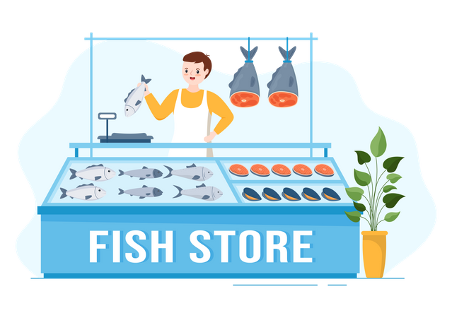 Homme vendant des fruits de mer  Illustration