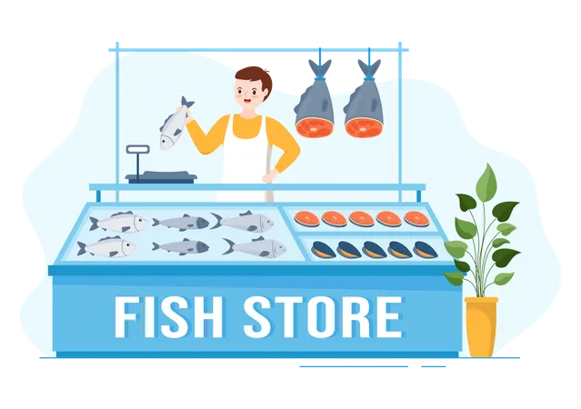 Homme vendant des fruits de mer  Illustration