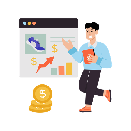 Homme vendant des actifs commerciaux  Illustration