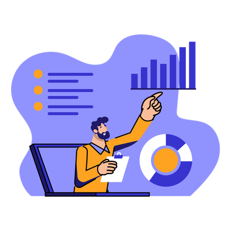 Homme vérifiant l'analyse commerciale numérique  Illustration