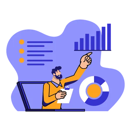 Homme vérifiant l'analyse commerciale numérique  Illustration