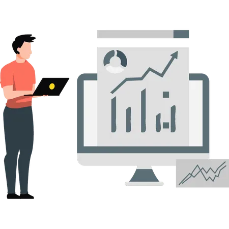 Un homme vérifie le graphique de croissance de l'entreprise  Illustration