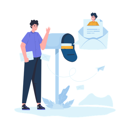 Homme vérifiant la boîte de réception  Illustration