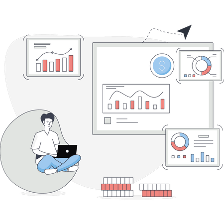 Homme vérifiant le graphique d'investissement  Illustration