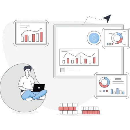 Homme vérifiant le graphique d'investissement  Illustration