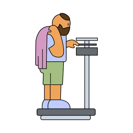 Homme vérifiant son poids au gymnase  Illustration