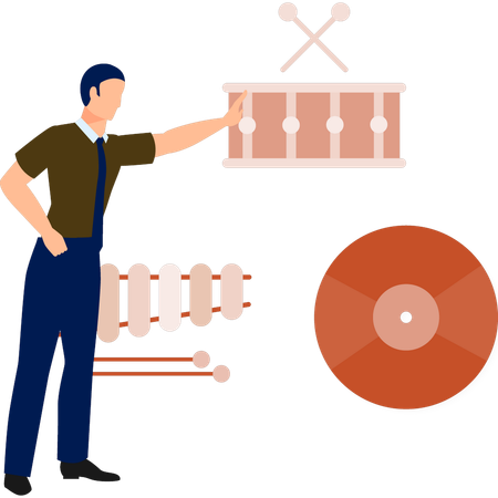 Homme vérifiant le son de la caisse claire  Illustration