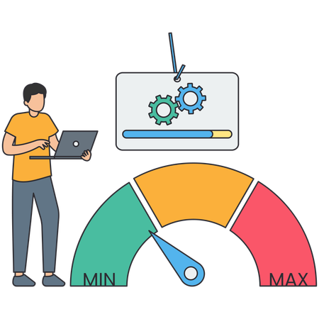 Homme vérifiant les performances du site Web  Illustration