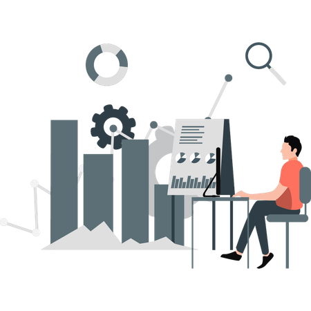 Homme vérifiant les statistiques commerciales  Illustration