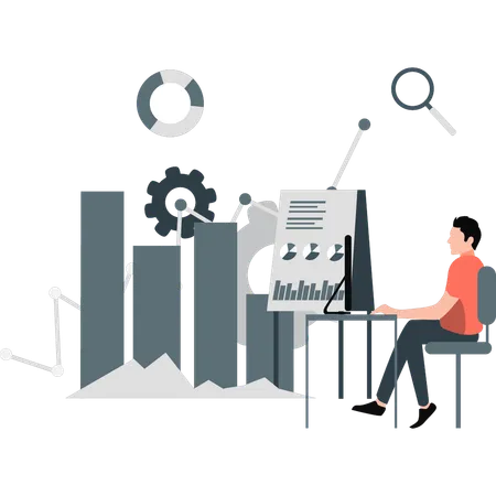 Homme vérifiant les statistiques commerciales  Illustration